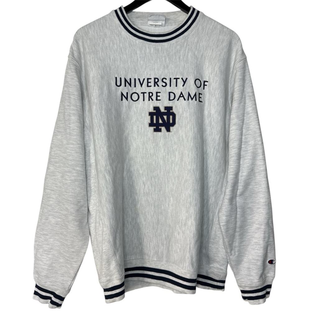 Notre Dame Sweater Large Grey Long Sleeve Reverse Weave Champion Unisex Vintage